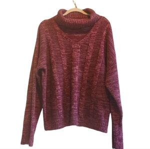 Allison Brittney Plus Size 3X Cowl Neck Sweater Cutout Detail Burgundy Wine Knit